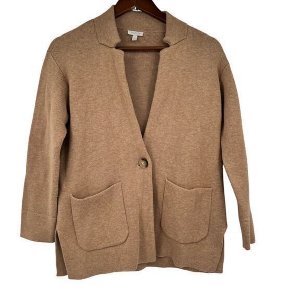 Talbots Camel Brown Long sleeve wool Sweater cardigan Coat Pockets small petite